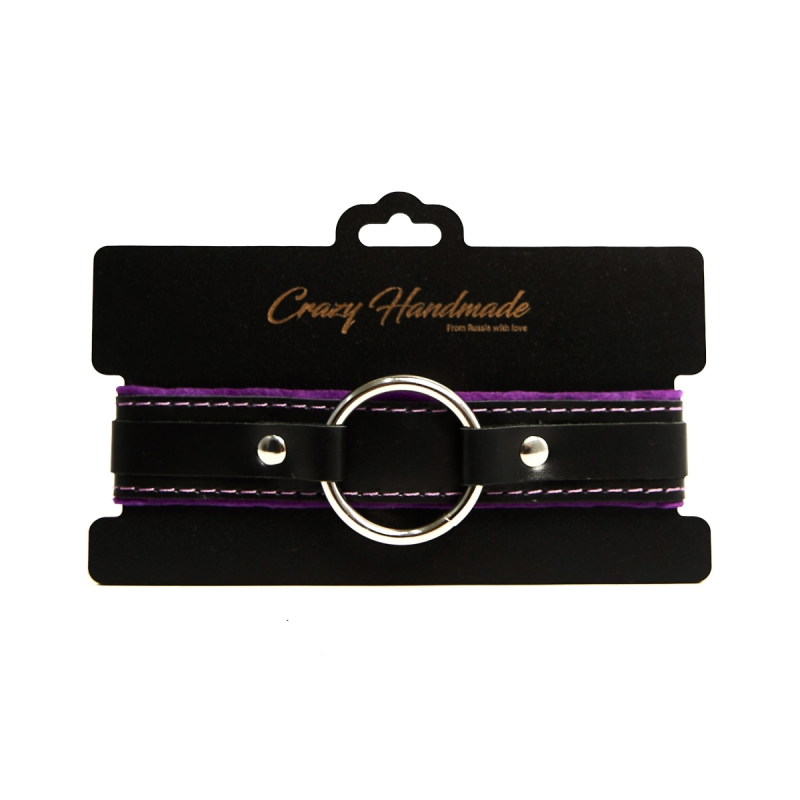 Ошейник с мягкой фиолетовой подкладкой "Crazy Handmade" кожа 